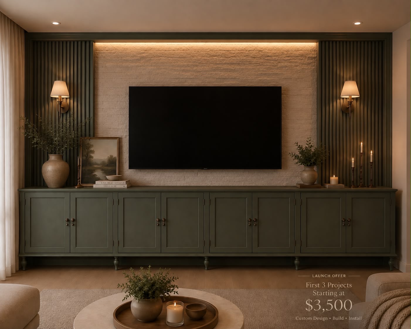 Dark green classic built-in media wall