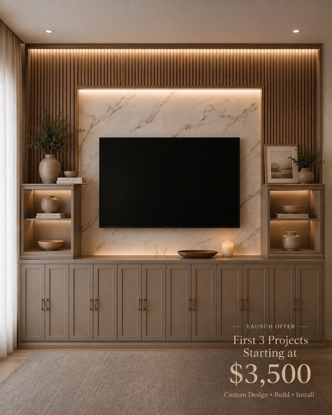 Illuminated marble media wall