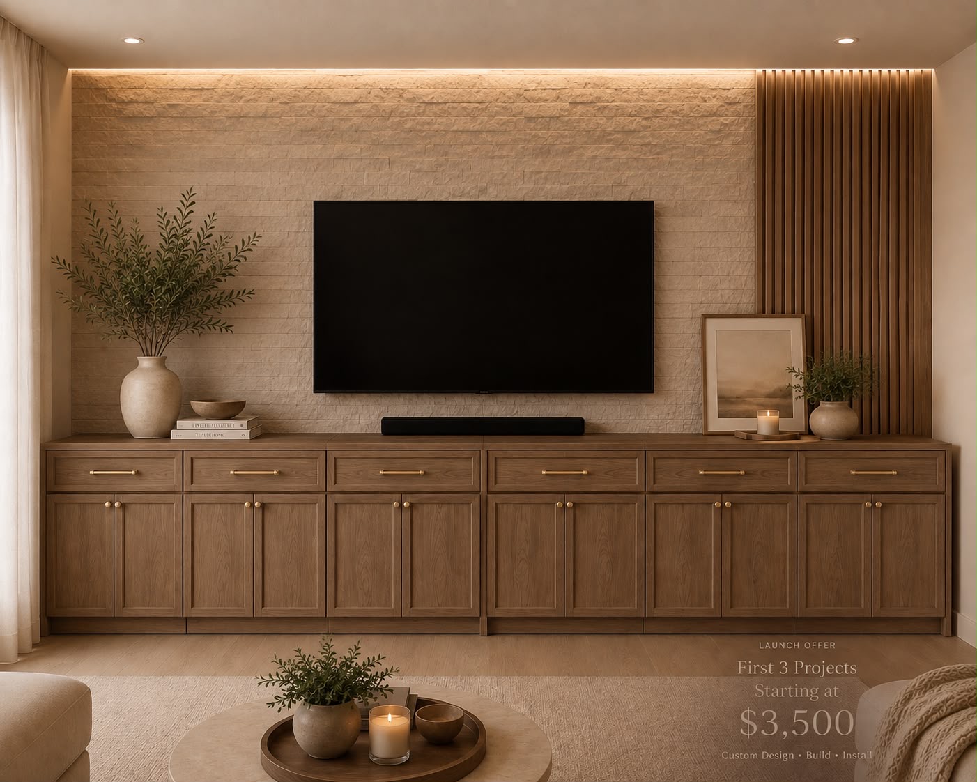 Natural oak media wall